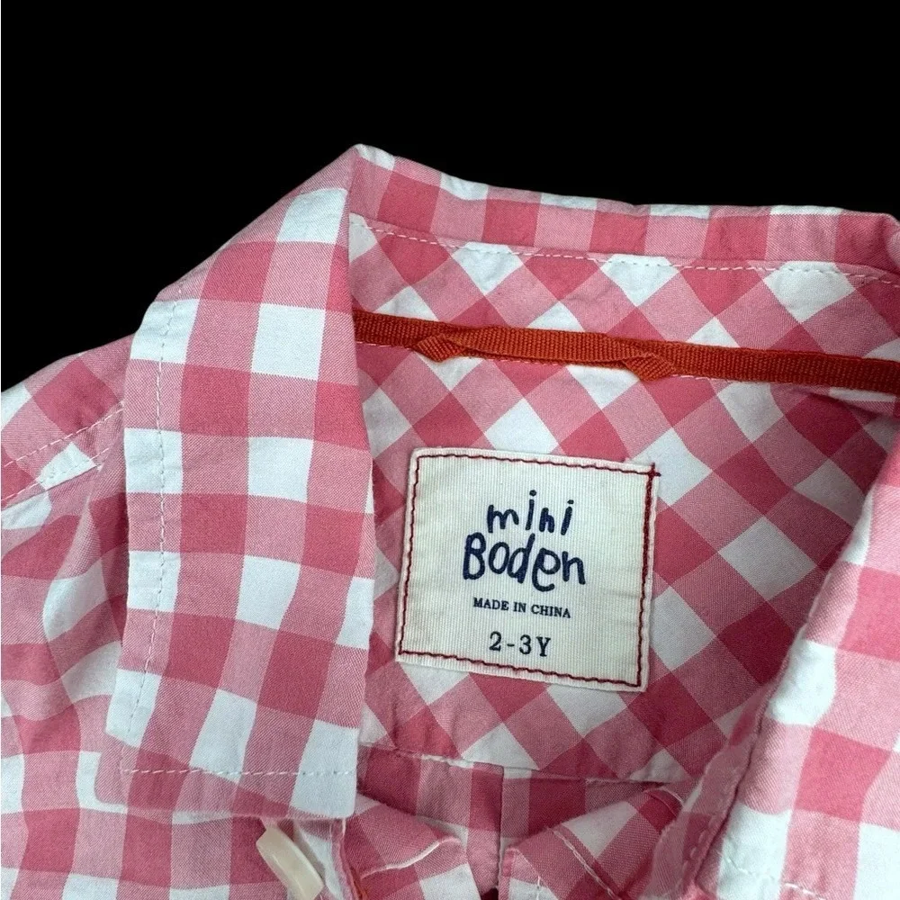 Mini Boden Boys pink Check Plaid Button Up Size 2-3 Years k238